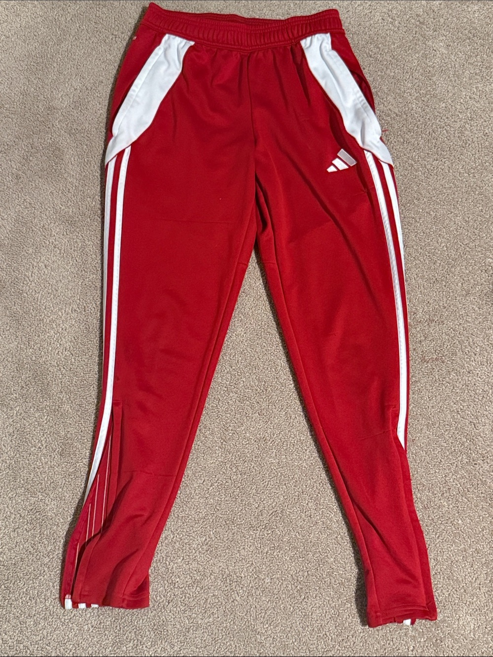 adidas Red Track Pants with White Stripes